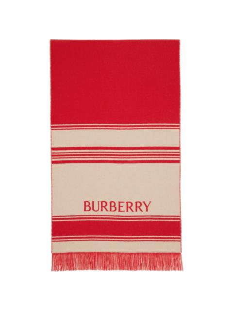 Burberry Red & Beige EKD Striped Wool Scarf