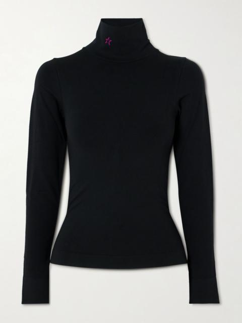 PERFECT MOMENT Ribbed thermal modal-blend turtleneck top Black