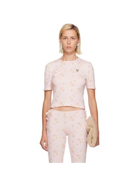 Simone Rocha Pink Cropped Pointelle T-shirt