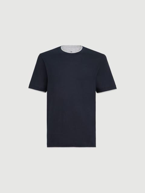 Brunello Cucinelli Silk and cotton lightweight jersey crew neck T-shirt with faux-layering