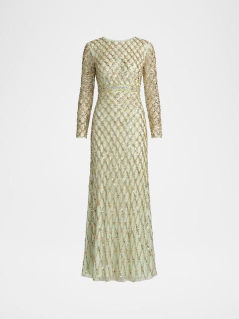 MAC DUGGAL Sequined Lattice Column Gown