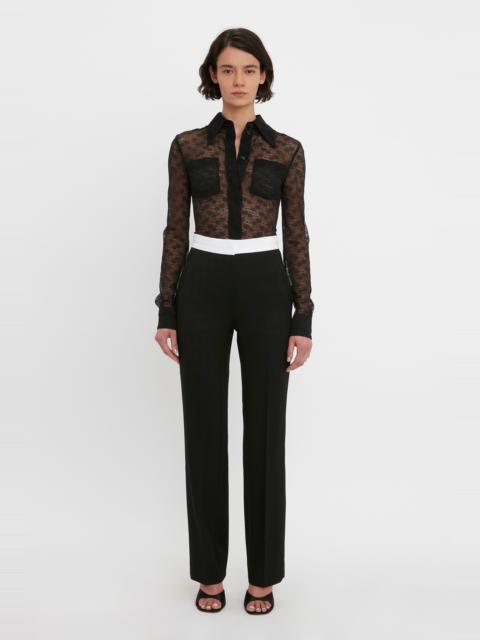 Victoria Beckham Pinstriped Side Seam Detail Trouser in Black