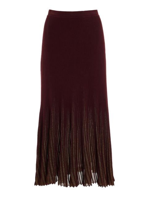 Vera Pleated Flared Sunburst-Knit Midi Skirt brown