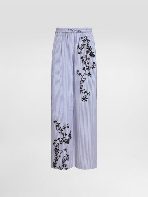 Dolce & Gabbana Striped poplin trousers with flowers embroidery