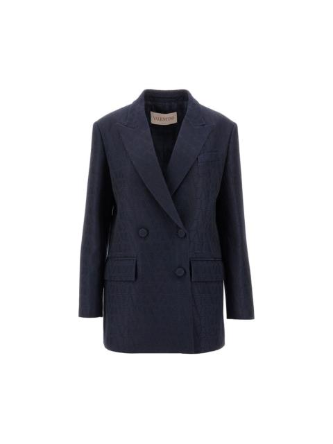 Valentino Brand-embroidery double-breasted regular-fit wool and silk blazer