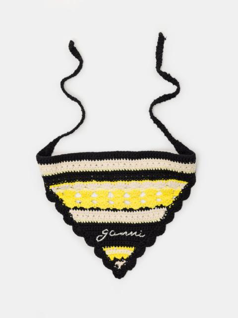 GANNI Cotton Crochet Bandana in Golden Kiwi