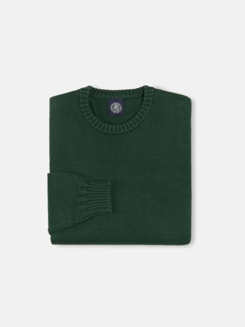 J. PRESS GREEN FINE KNIT COTTON CREWNECK SWEATER - TRIM FIT