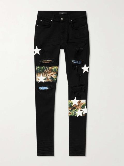 AMIRI Skinny-Fit Leather-Appliquéd Panelled Distressed Jeans