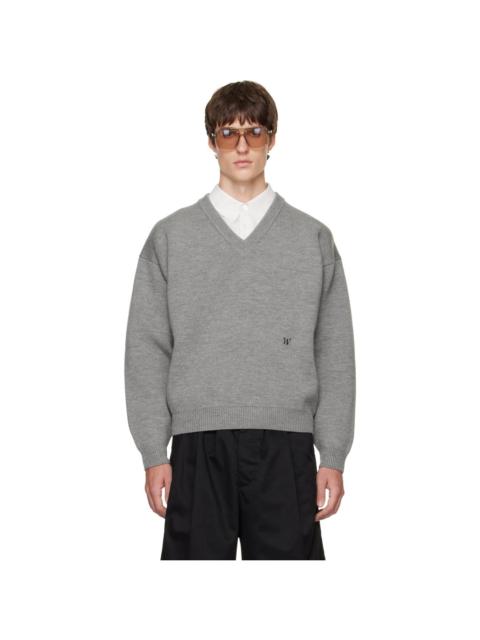 WILLY CHAVARRIA Gray 'Chavarria' V-Neck Sweater