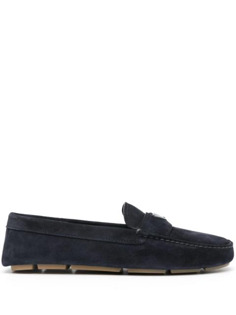 Prada Enamel-triangle-logo Suede Loafers