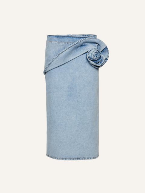 MAGDA BUTRYM Floral appliqué denim midi skirt in light blue