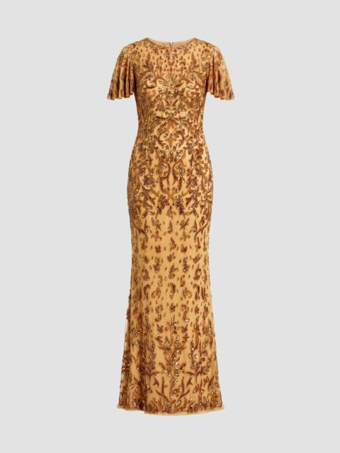 MAC DUGGAL Women's Embellished Flutter-Sleeve Column Gown - Beige Gold