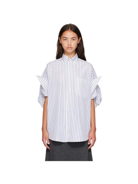 BALENCIAGA White & Blue Tucked Sleeve Shirt