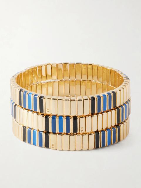 ROXANNE ASSOULIN Very Well Done Snaked Set Of Three Gold-tone And Enamel Bracelets