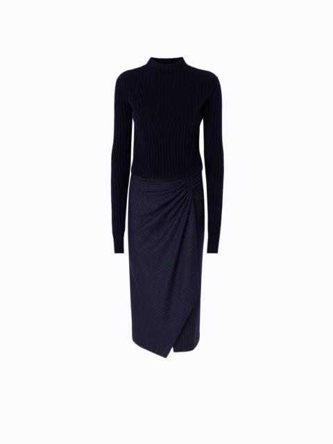 PINKO WOOL MIDI DRESS WITH PINSTRIPED SKIRT