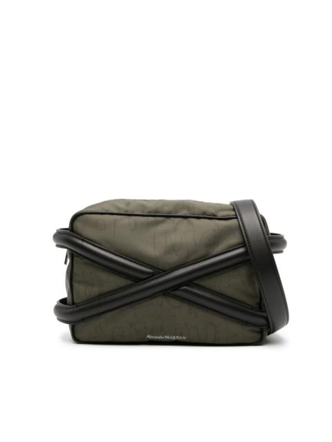 panelled-leather gabardine bag