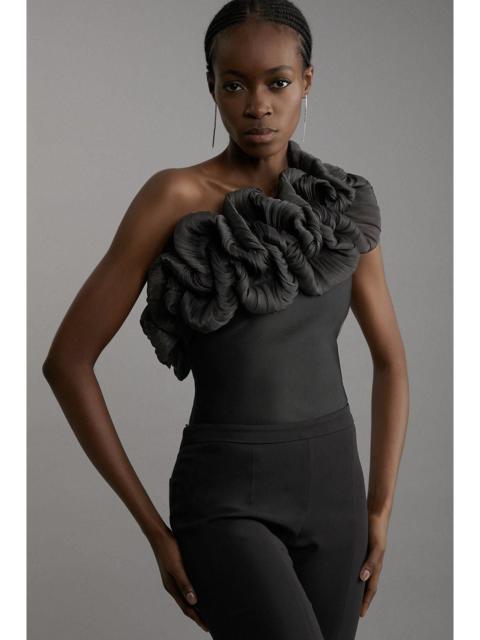 KAREN MILLEN Figure Form Bandage Silk Look Knit Bodysuit