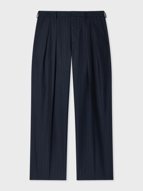 Paul Smith Navy Pinstripe Wool Pleated Trousers