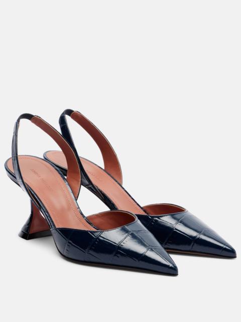 Amina Muaddi Holli croc-effect leather slingback pumps