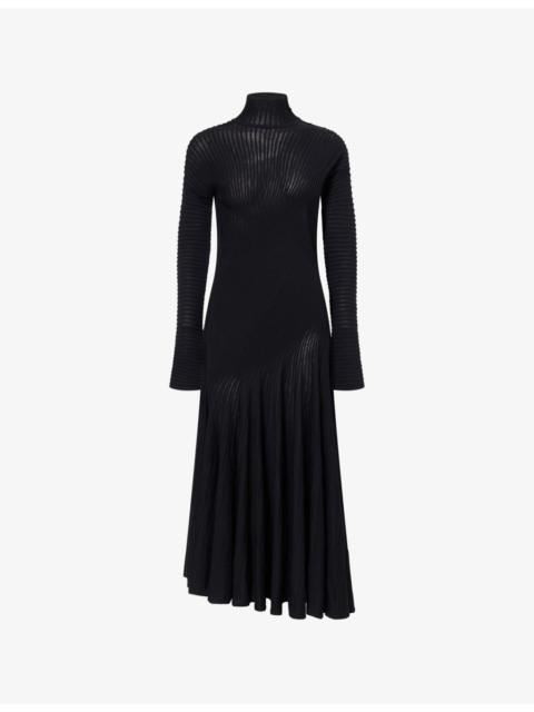 Alaïa Twisted High-Neck Wool-Blend Midi Dress