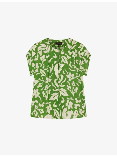 WHISTLES Floral-Print Short-Sleeved Woven Blouse