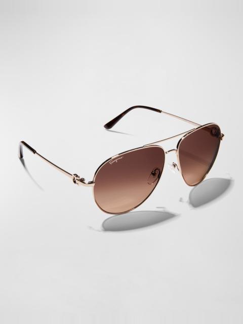 FERRAGAMO Men's Gradient Metal Aviator Sunglasses
