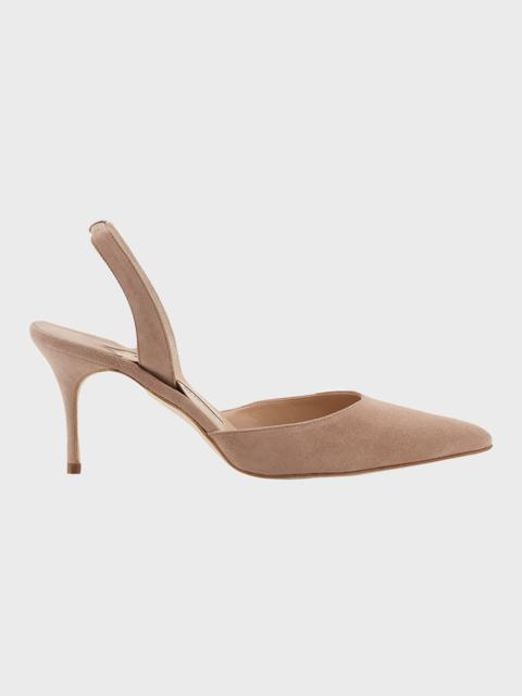 Manolo Blahnik Carolyne Suede Mid-Heel Slingback Pump