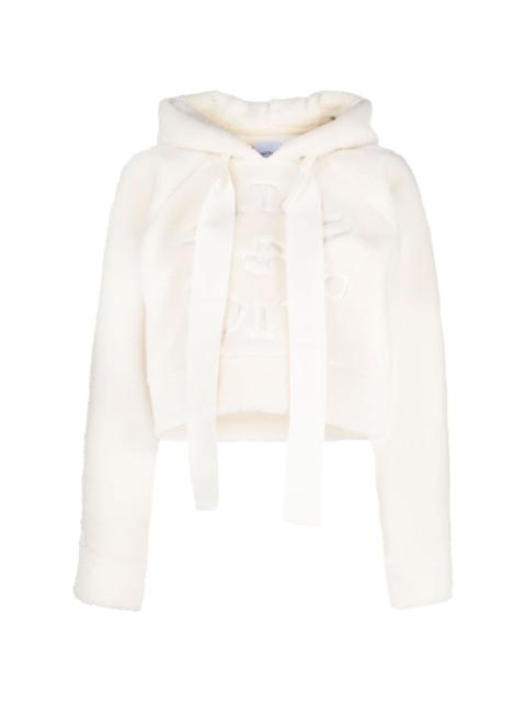 Medallion-embroidered faux-shearling hoodie