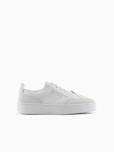 EMPORIO ARMANI Leather sneakers with suede details and embossed logo