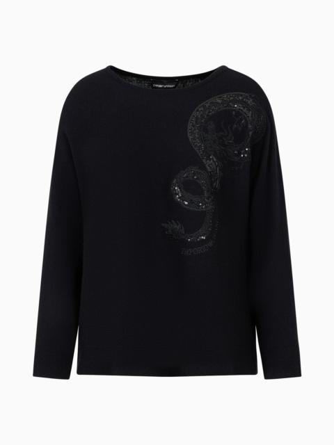 EMPORIO ARMANI Virgin-wool and cashmere jumper with dragon embroidery