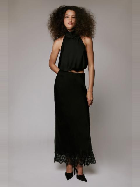 BARDOT Elisan Lace Satin Midi Skirt In Black