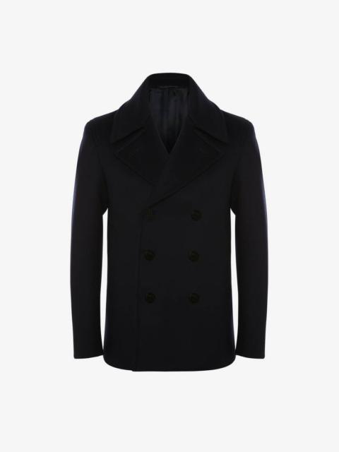 Alexander McQueen Wool Felt Skeleton Peacoat in Navy