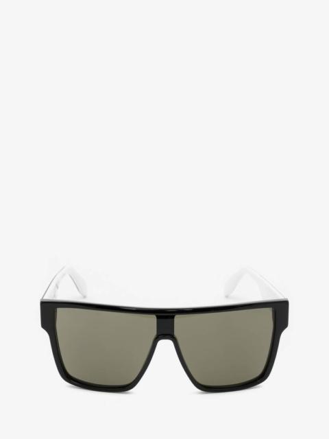 Alexander McQueen Men's Selvedge Oversized Mask Sunglasses in Black