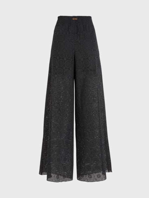 Vilebrequin Embroidered Wide-Leg Cotton Pants