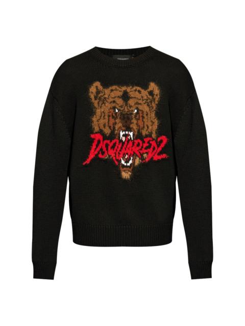 intarsia knit-logo wool-blend jumper