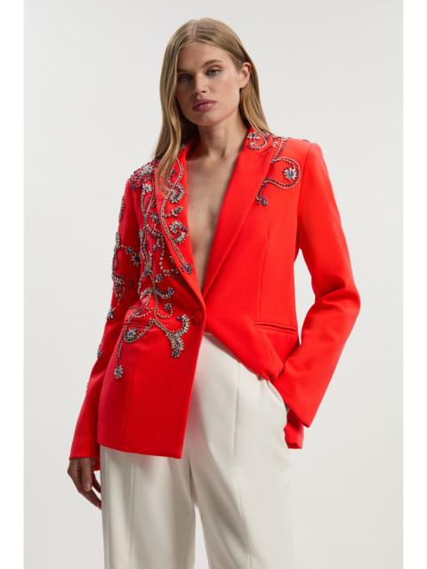 KAREN MILLEN Crystal Embellished Tailored Single Breasted Blazer