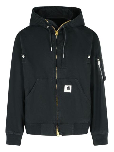 hooded logo-patch bomber jacket