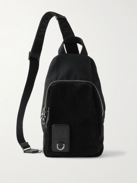 Loewe Flex Sling Leather and Suede-Trimmed Canvas Bag Black