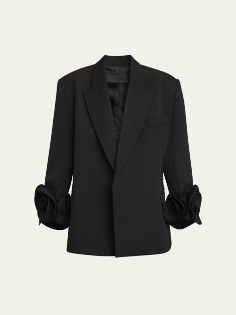 Rosette-Sleeve Single-Breasted Blazer Jacket