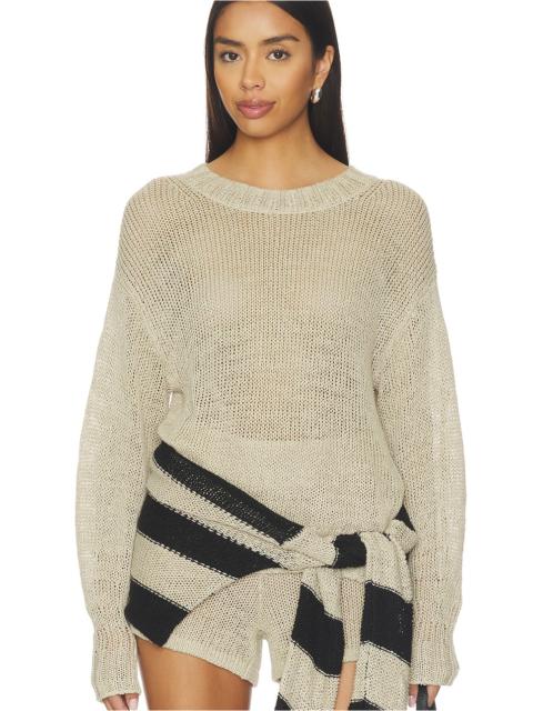 Enza Costa Linen Open Knit Crewneck Sweater