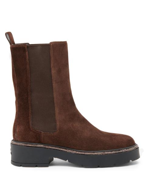 RENE CAOVILLA Women's Suede Chelsea Boots - Dark Brown Calf Suede Silver
