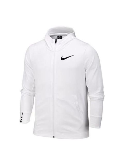 Nike swoosh logo hooded Elite Basketball Training Jacket White AQ9714-100