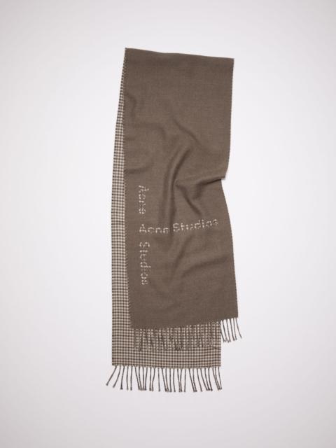 Acne Studios Logo check wool scarf - Taupe grey