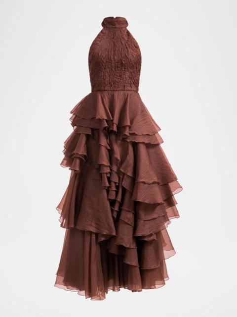 Aje. Fayette Strapless Asymmetric Tiered-Ruffle Gown