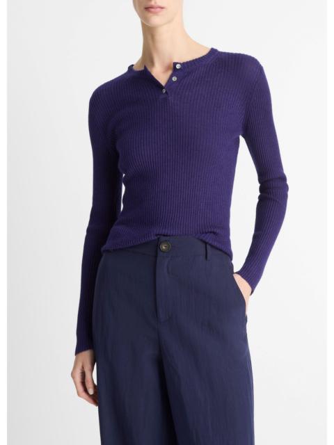 Vince Ribbed Cashmere-Silk Henley Sweater