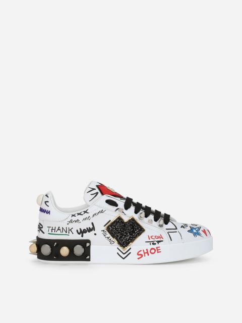 Printed calfskin Portofino sneakers with patch