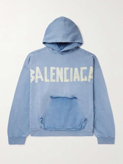BALENCIAGA Oversized Distressed Logo-Print Cotton-Jersey Hoodie