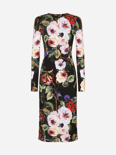 Charmeuse sheath dress with rose garden print