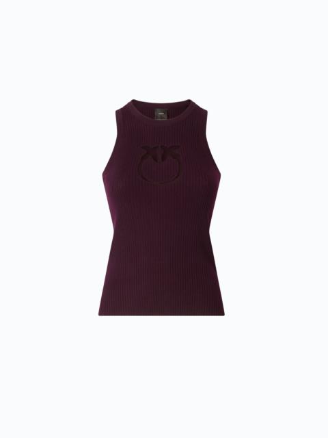 PINKO RIBBED TOP WITH SHEER LOVE BIRDS LOGO