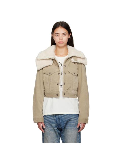 R13 Taupe Double Collar Sherpa Trucker Jacket